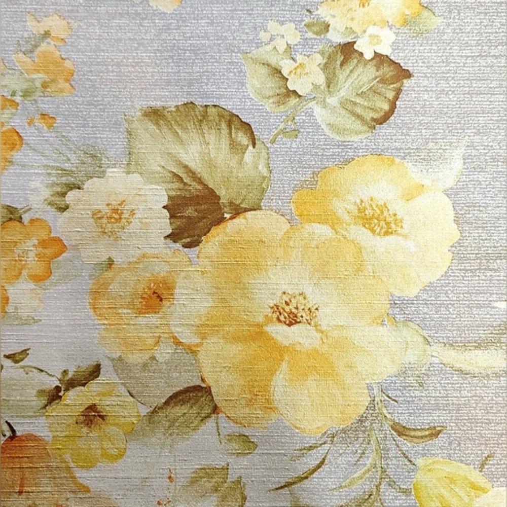 Gorgeous Silver and Yellow Gold Floral MCM Vintage Vinyl Wallpaper